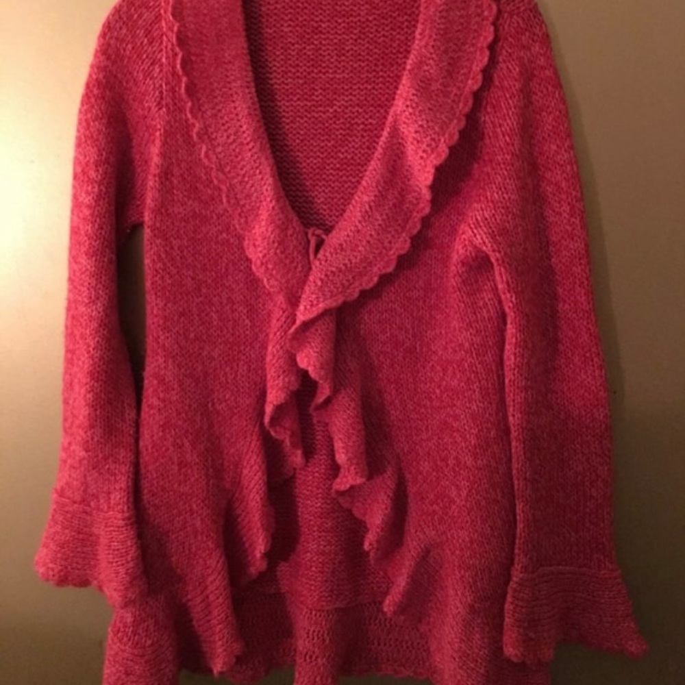 Pink Red Tie Front Sweater L